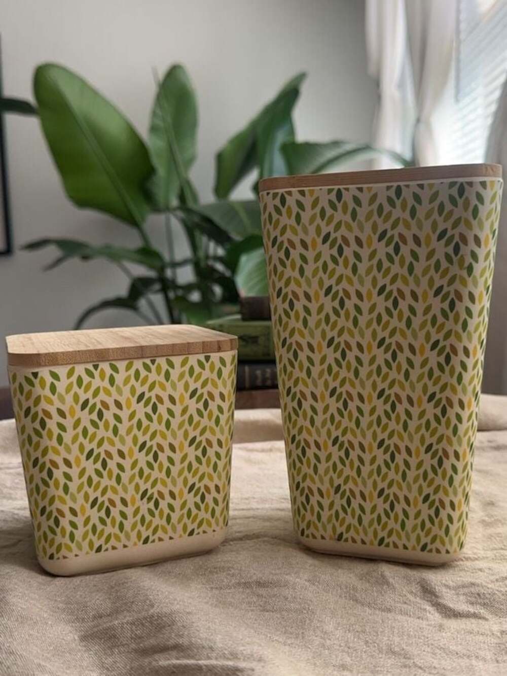 Retro Green Leaf Print Kitchen Canister Set Cottagecore